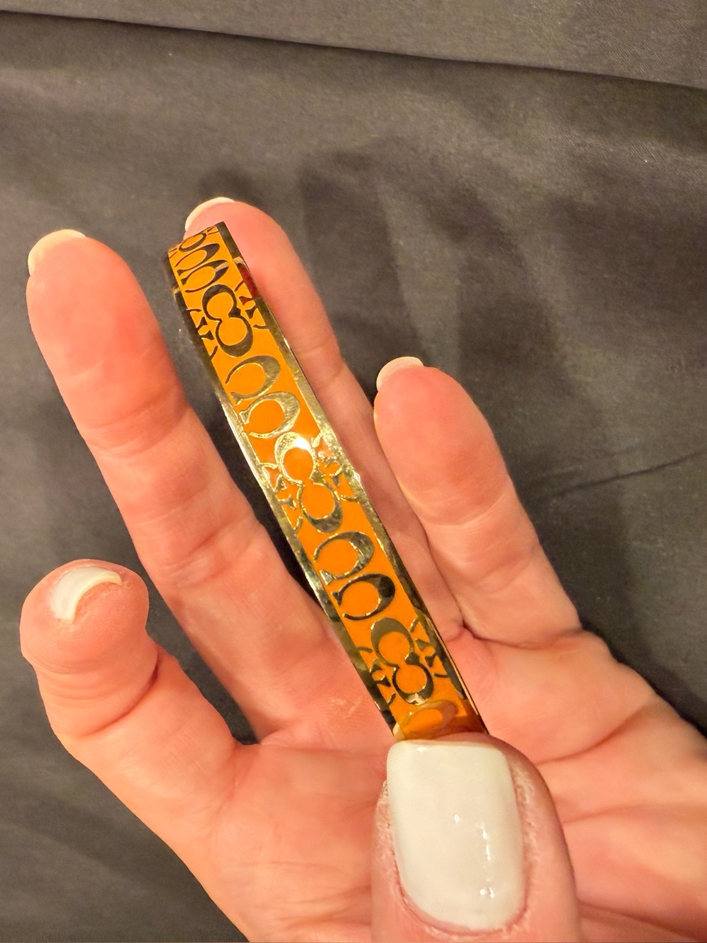 Coach Orange Enamel Signature C Hinged Bangle Bracelet Gold Tone - Picture 2 of 16